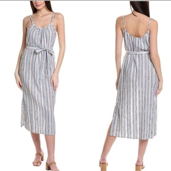 Michael Stars NWT Women's Blue Matilda Striped Midi Dress Medium - Picture 1 of 7